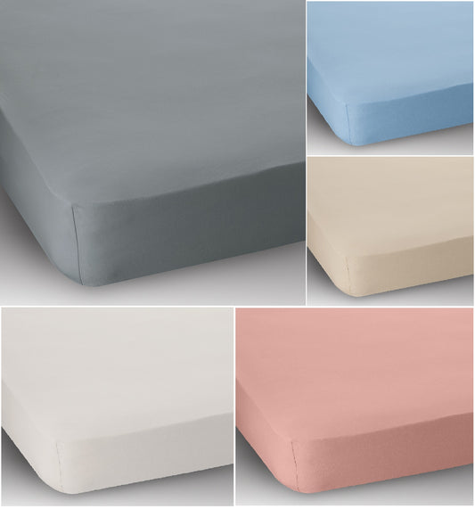 15” Extra Deep Small Double Bed Cotton Jersey Fitted Sheet In Blue Cream Pink White Grey