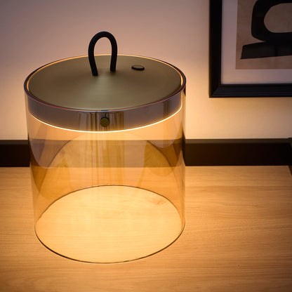 Satin Gold Rechargeable Glass Table Lamp with dimming function LED lights available in 2 sizes