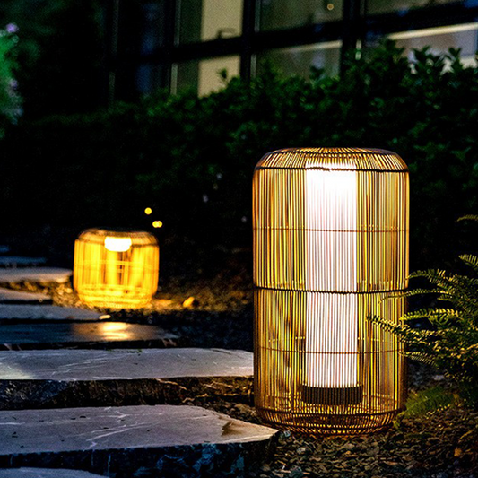 Natural Large Rattan Solar and Rechargeable Lamp Solar Lamp with USB C Port - Ideal for all year round use and is Waterproof
