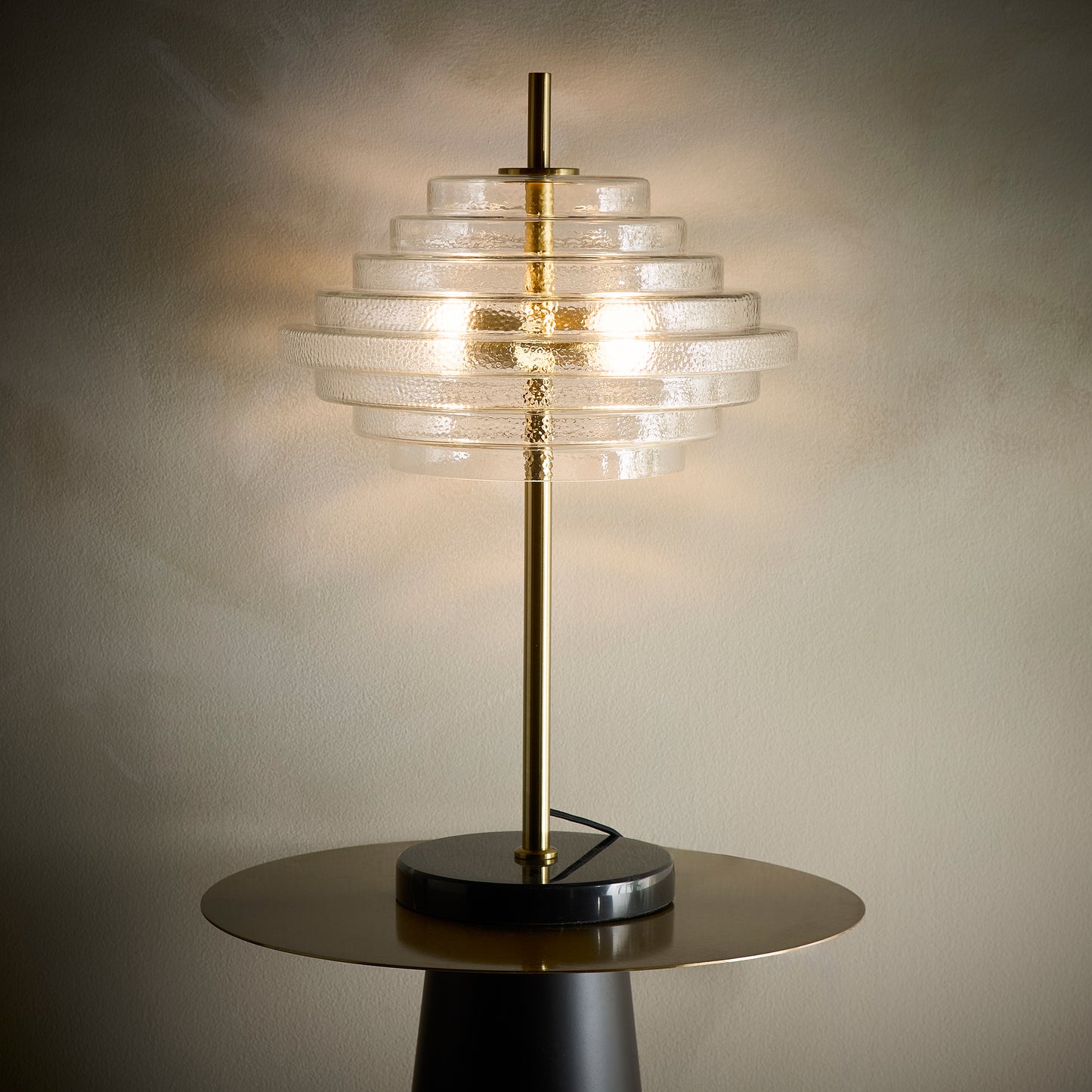 Clear Glass Table lamp, Floor Lamp or Ceiling Pendant collection with a brass finish and Marble lamp bases