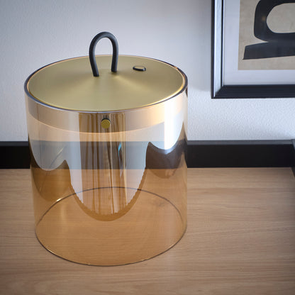 Satin Gold Rechargeable Glass Table Lamp with dimming function LED lights available in 2 sizes