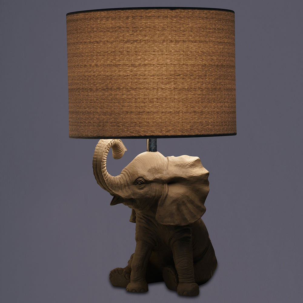 Hathi Table Lamp Grey Resin Elephant and Fabric Shade Design