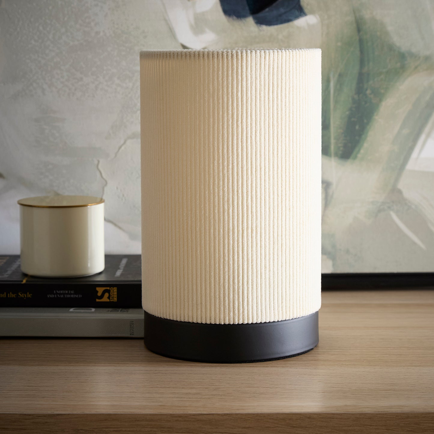 Small Bedside Table Lamps in Grey, Cream, or White Ribbed Velvet Table Lamps