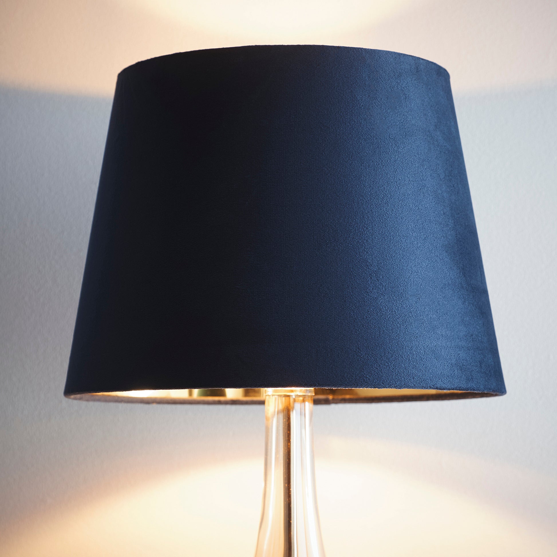 Velvet Navy Empire Drum Light shade with a Gold inner Lining suitable for Ceiling or Lamps