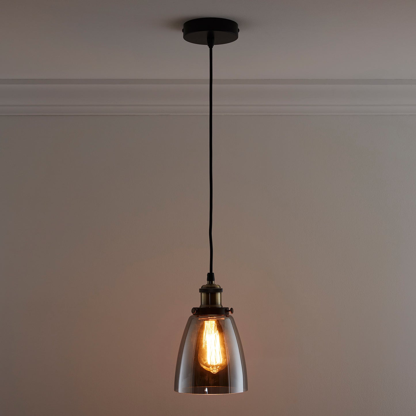Glass Ceiling Pendant 1 Light in Amber or Smokey finishes, Including Filament Bulb