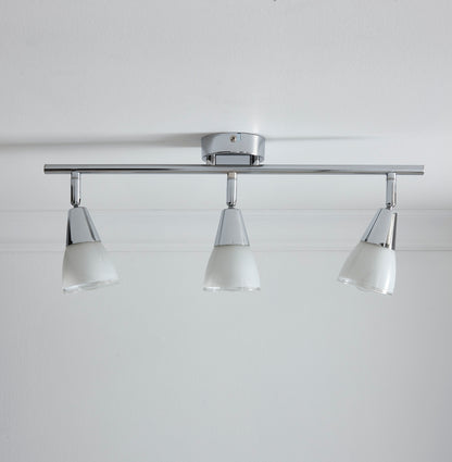 3 Light Chrome Ceiling Fitting on a Single bar with Adjustable heads 