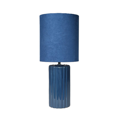 Tall Ceramic Table Lamp With Matching Velvet Lampshade Available in Salmon Orange, Blue and Green