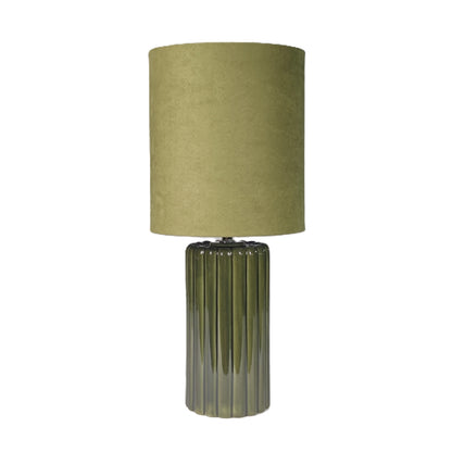 Tall Ceramic Table Lamp With Matching Velvet Lampshade Available in Salmon Orange, Blue and Green