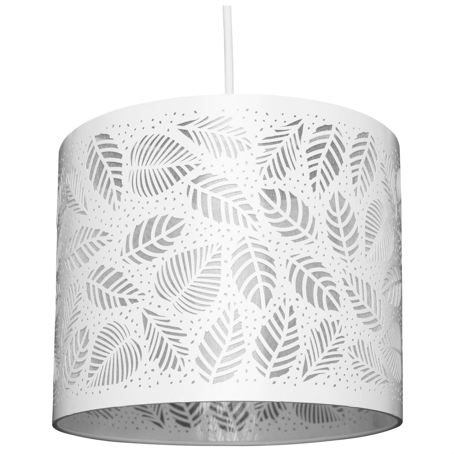 Barrow Silver Metal Drum cut out Leaf Pendant Light Shade with Ivory lining
