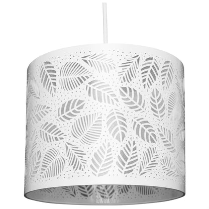Barrow Silver Metal Drum cut out Leaf Pendant Light Shade with Ivory lining